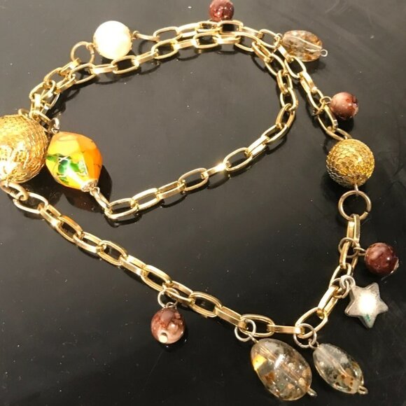 Vintage Gold Necklace Whimsical Balls VTG Retro 60's 70s Mod Fringe Beaded - Picture 1 of 5